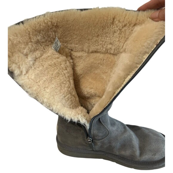 UGG Sunset 5683 Gray Sheepskin Shearling Mid Calf Boots Zip Women’s Size 6.5 / 7 - Picture 10 of 12